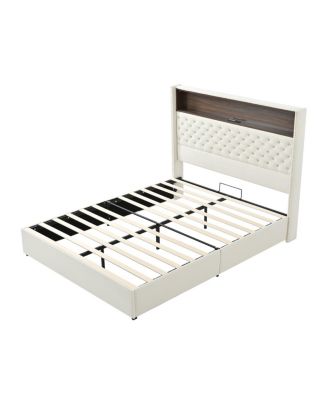 Queen Size Velvet Tufted Bed Frame with USB & Night Light