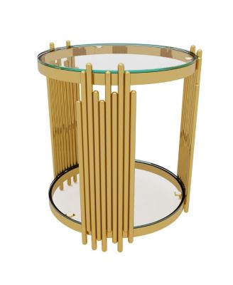 Living Room Table Set: 3-Piece Round Glass & Gold Metal Tables