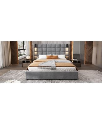 Queen Size Velvet Upholstered Bed Frame with USB Port