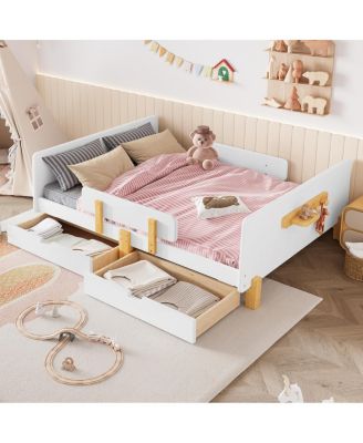 Full Size Platform Bed with Storage, Solid Wood Frame, No Box Spring Needed