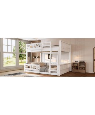 Full XL over Queen Bunk Bed with Ladder, Guardrails, Pegboard & Bookshelf