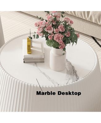 Streamdale Modern Leather Sofa Coffee Table with Sintered Stone Top