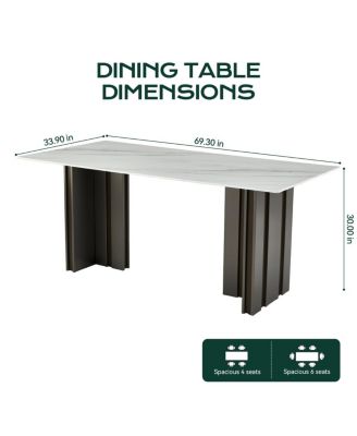 Streamdale 69" Rectangular Dining Table, Modern Style, Tempered Glass Marble Top, Gray Legs