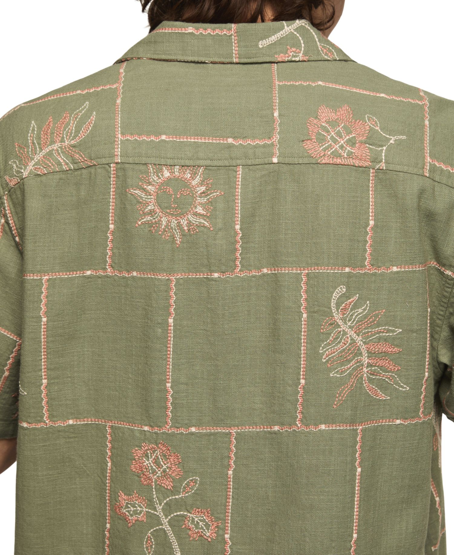 Men's Novelty Embroidered Boxy Camp Collar Shirt