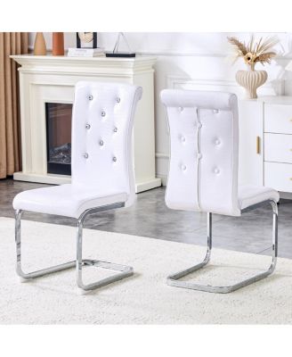 Set of 2 Retro Alligator Upholstered Dining Chairs with Crystal Buckle & Faux Leather