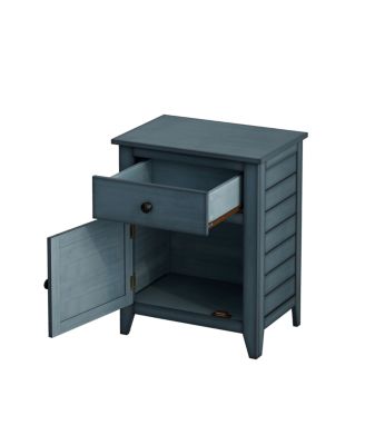 Antique Blue Transitional Nightstand with Storage Drawer, 25" H
