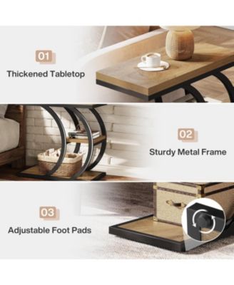 End Table for Living Room Set of 2, 3-Tier Narrow Wood Couch C-Shaped Side Table with Storage, Industrial Nightstand
