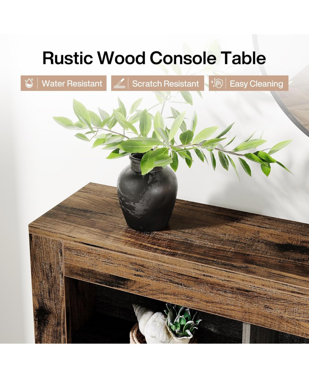 Tribesigns 63-Inch Long Console Table, Rustic Wood Entryway Table with 6 Storage Cubes, Industrial Narrow Sofa Table Behind Couch Table