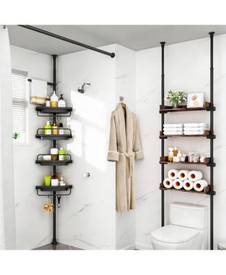 Extendable Rustproof Stainless Shower Caddy with 4 Shelves for Easy Drainage and Stability