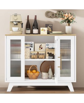 36 Inch Sideboard Buffet, Decorative Cabinet with Fluted Glass Doors and Adjustable Shelves, Modern Coffee Bar Cabinet for Kitchen, Dining Room