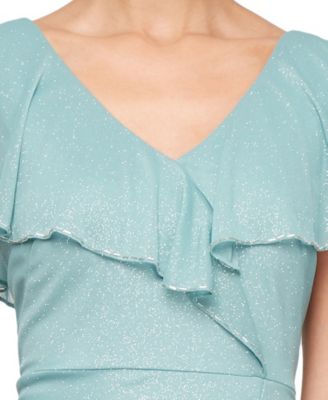 Women's Beaded Ruffled Capelet Gown