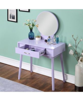 Streamdale Maly Contemporary Wood Vanity and Stool Set, Purple
