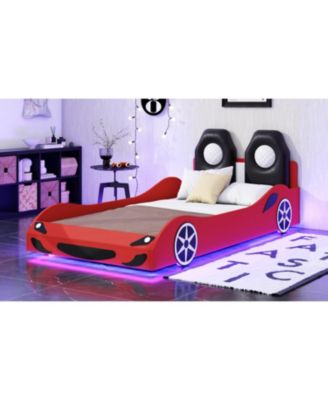 Wood Race Car Twin Bed with LED