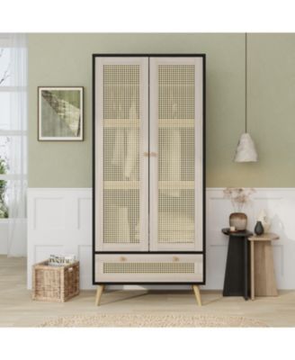 70" Rattan Door Armoire Boho Wardrobe Closet