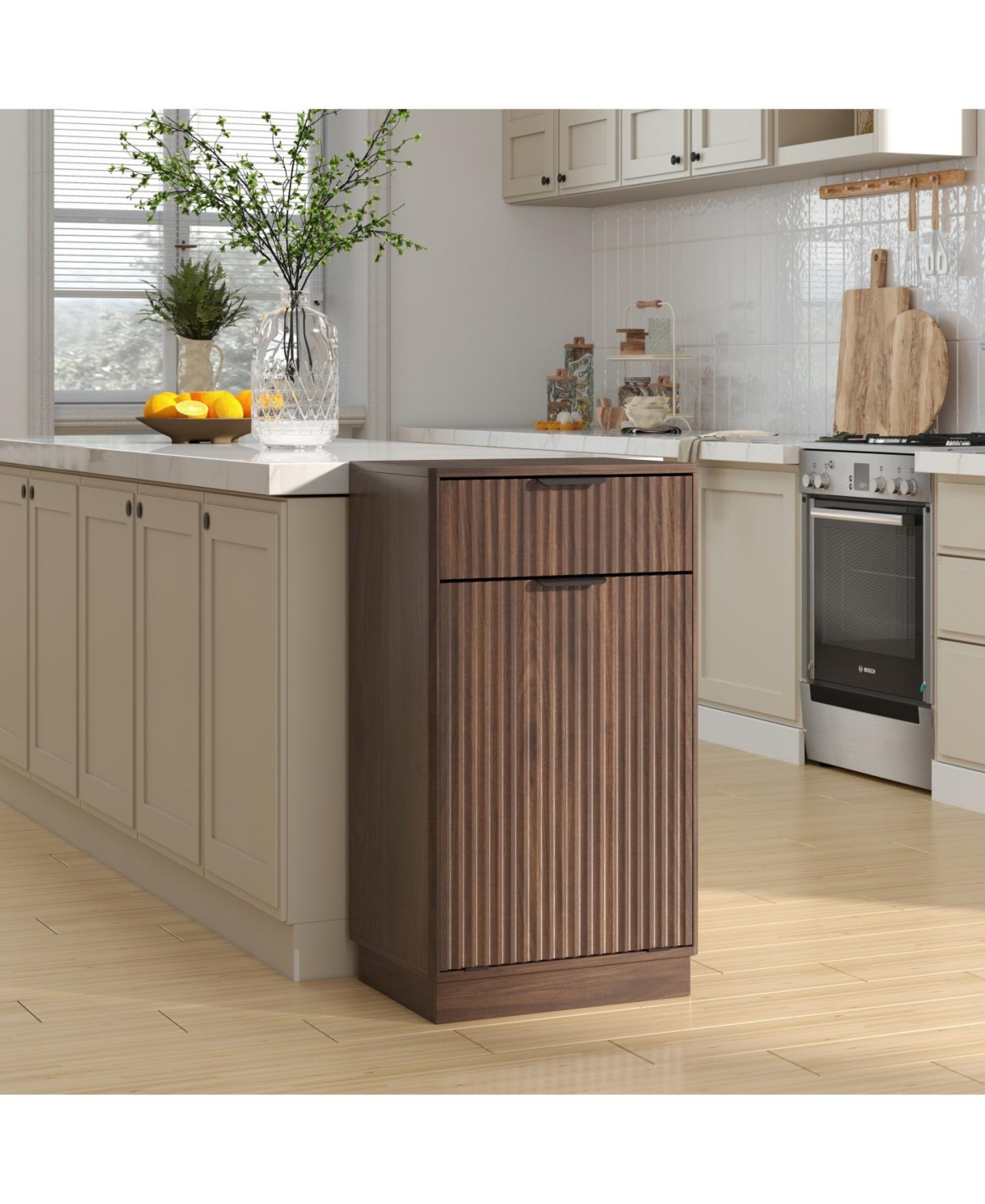 Streamdale Furniture Woodgrain Tilt-Out Trash Cabinet - Walnut Finish