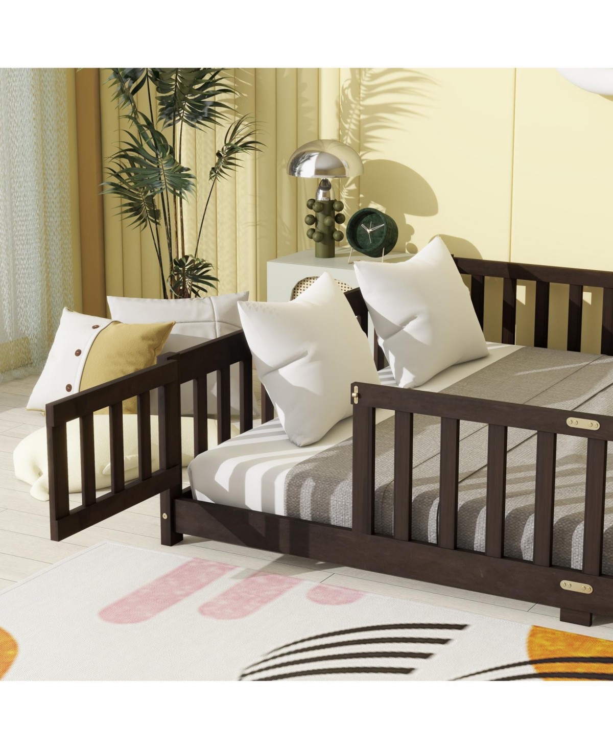 Streamdale Furniture Queen Floor Bed with Fence & Guardrails