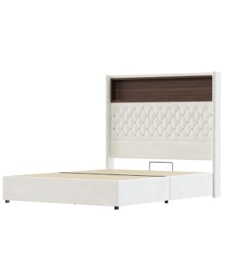 Full Size Velvet Tufted Bed Frame with USB