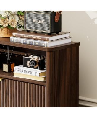 Shoe Cabinet Storage with 2 Flip Drawers, Walnut, 31.6" L x 9.6" W x 40" H