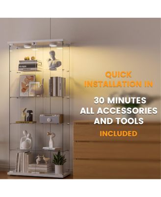 Streamdale Glass Display Cabinet with LED Lights, Locking Door, White