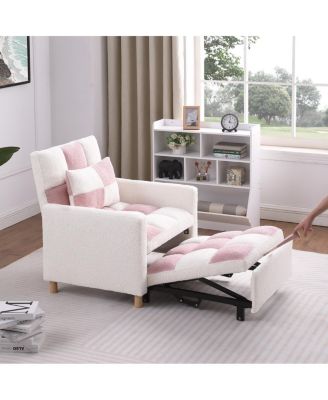 Convertible Sleeper Sofa Chair Bed with Pillow, Soft Teddy Fabric