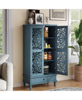 Rustic 55" Storage Cabinet with Drawer & 2 Carved Doors