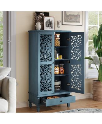 Rustic 55" Storage Cabinet with Drawer & 2 Carved Doors