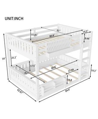 Streamdale Queen Bunk Bed with Ladder and Guardrails, Pegboard and bookshelf, White