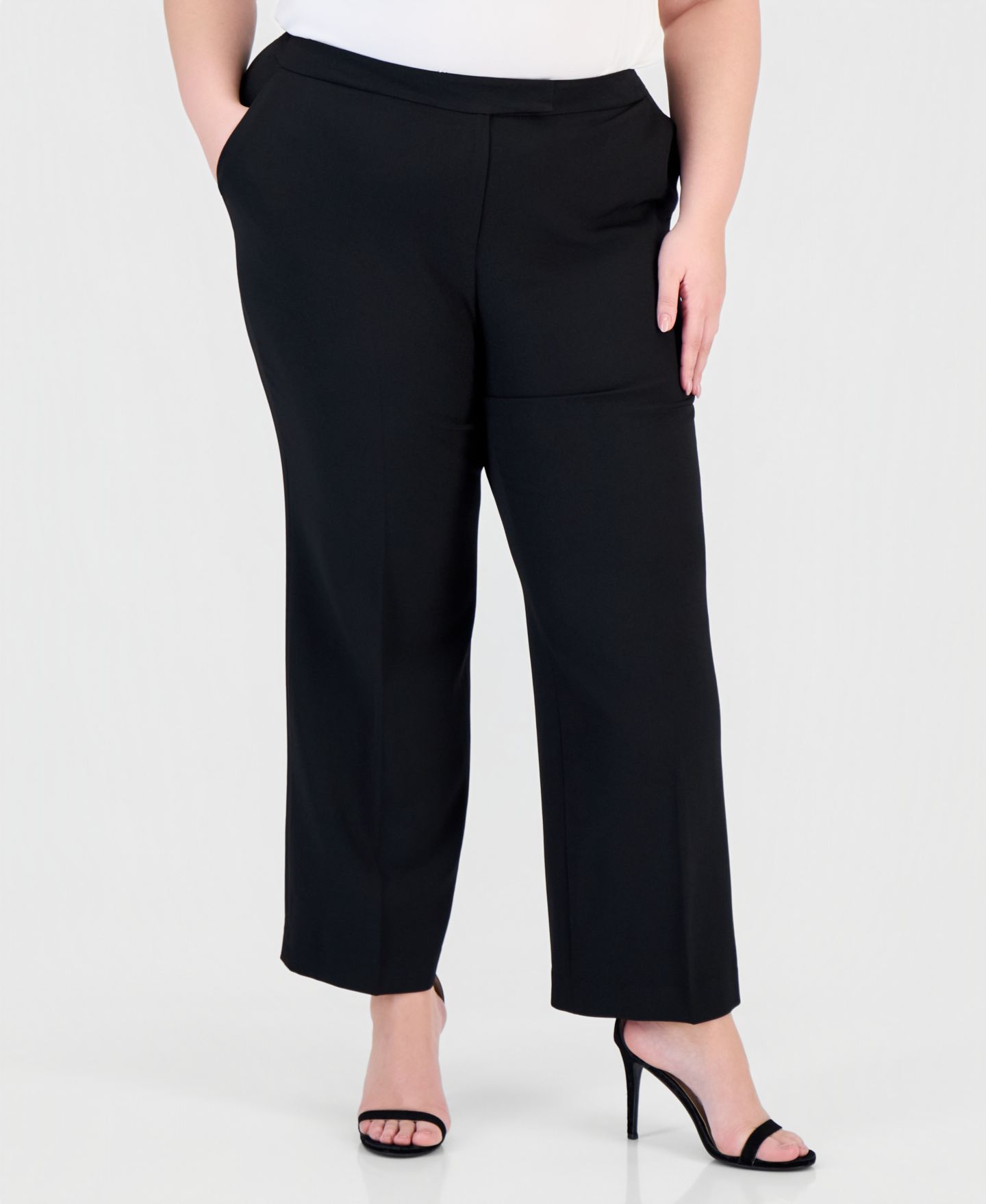 Женские брюки Kasper Plus Size Stretch Crepe Straight Leg Pant, цвет: Чёрный — фото 4