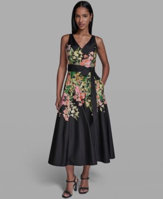 Women's Printed V-Neck Midi Dress