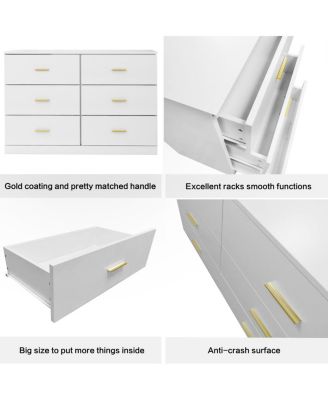 Modern 6-Drawer Dresser - Wide Chest of Drawers for Bedroom