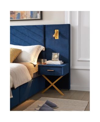 Queen Velvet Bed Frame with Wingback Headboard, No Box Spring Needed