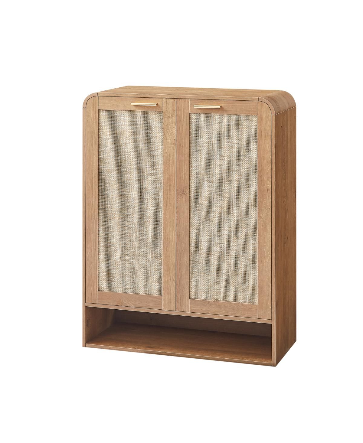 Streamdale Furniture Rattan Shoe Cabinet with Doors, 6-Tier Adjustable Shelves, Entryway Storage Organizer.