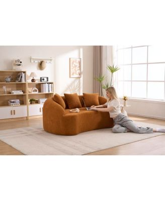 Streamdale Curved Boneless Sofa Loveseat, 2-Seater Orange Chenille Compression Couch with 3 Pillows