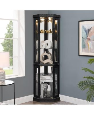 Lighted Corner Curio Cabinet - Display Case for Living Room, Collectibles, Wine & Bar Glass Storage