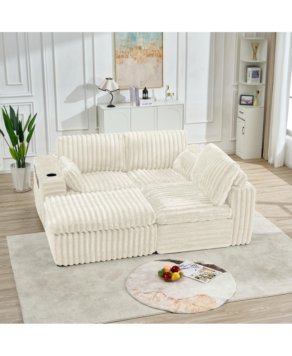 Streamdale Furniture Streamdale Luxury Ribbed Chenille Upholstered Modular Sectional Sofa with Ottoman