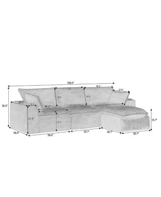 Cloud Sectional Couches for Living Room, Convertible L-Shape Couch with Ottoman