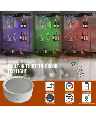 Modern LED Glass Display Cabinet, 2-door 3-shelf, Transparent+Black