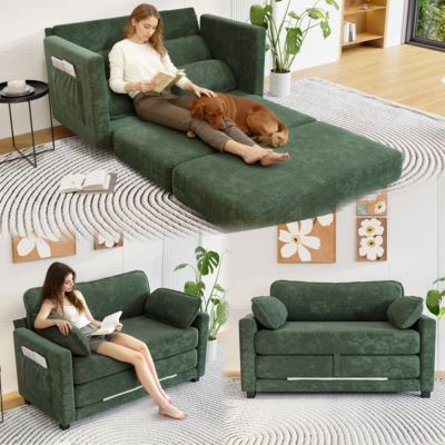 2-in-1 Convertible Corduroy Sofa Bed, 2-Seater Loveseat Sleeper with Storage