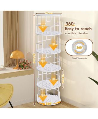 Rotating Bookshelf Tower 5 Tier, Spinning 360 Bookcase, Narrow Tall Vertical Storage (White)