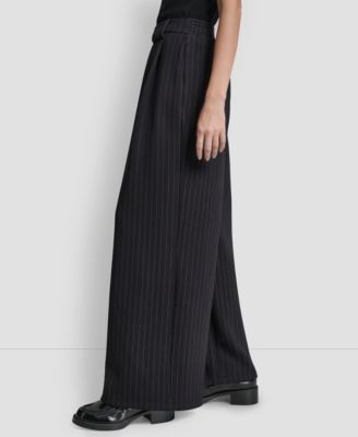 Women's Straight-Leg Pleated Pinstripe Pants