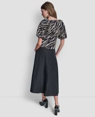 Women's Printed Scoop-Neck Short-Puff-Sleeve Top