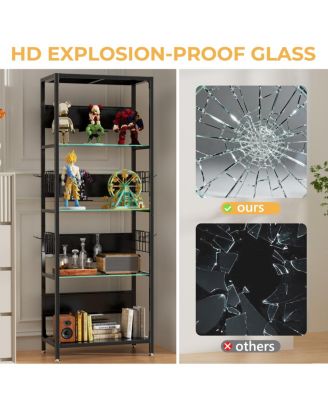 4-Tier Glass Display Shelf with RGB Lights & Adjustable Storage