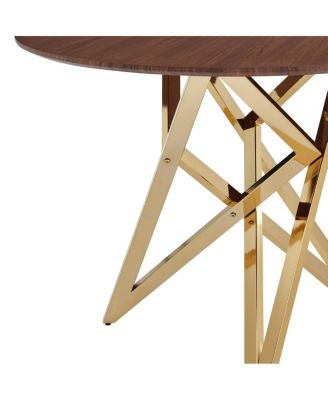 Streamdale 37" Round Dining Table with Golden Metal Legs (Walnut