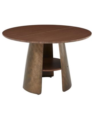 Streamdale 47.25" Round Dining Table, Retro Style, Seats 4-6, Walnut Wood/Bronze