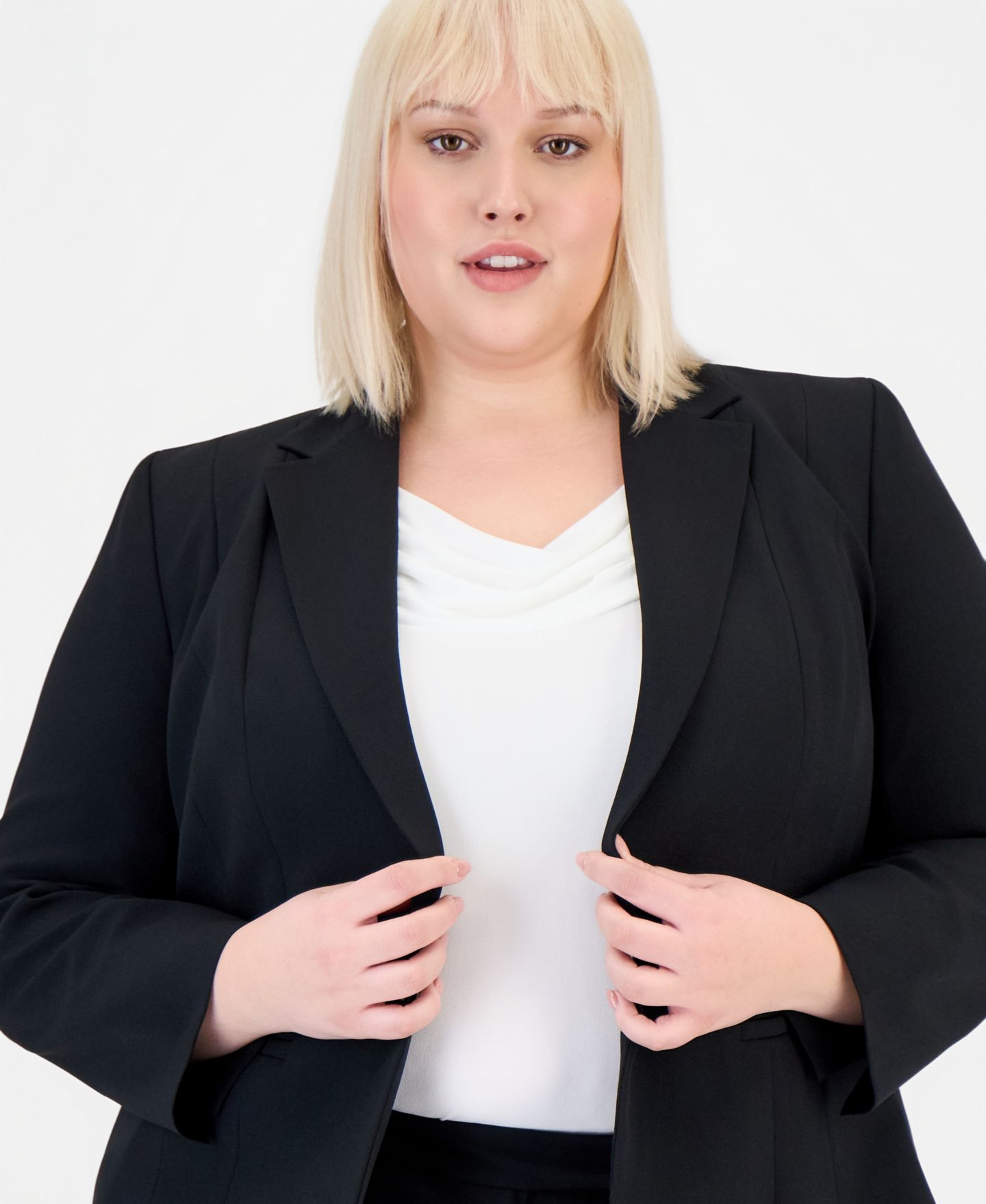 Женский пиджак Kasper Plus Size Crepe One-Button Blazer, цвет: Чёрный — фото 3