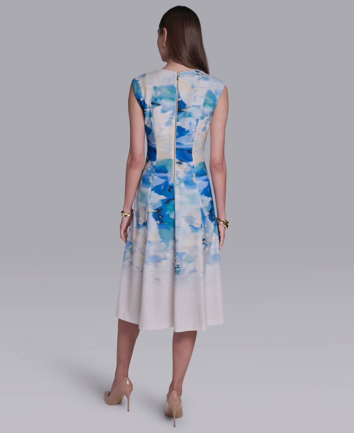 Halston Women's V-Neck Cap-Sleeve Midi Dress