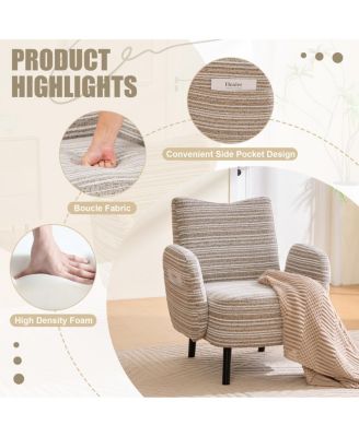  Modern armchair with sanded fabric, side pocket, solid wood legs.