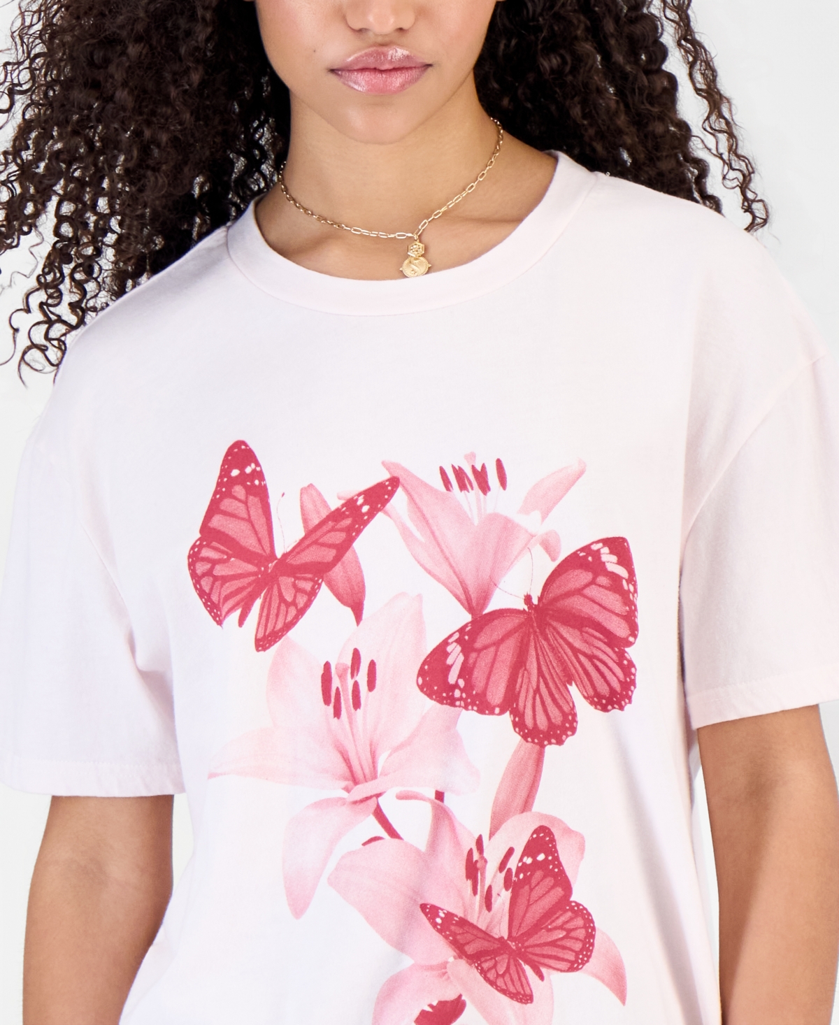 Rebellious One Juniors' Butterfly-Graphic Cotton Boyfriend T-Shirt