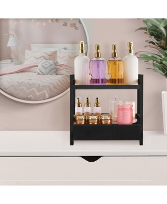 2-Tier Bamboo Counter Organizer with Drawer Bamboo for Vanity, Matcha Station, Bathroom Sink Organizer Countertop, Kitchen & Office Storage