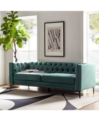 Wales Contemporary 84" Upholstered Button-tufted Sofa with Metal Legs